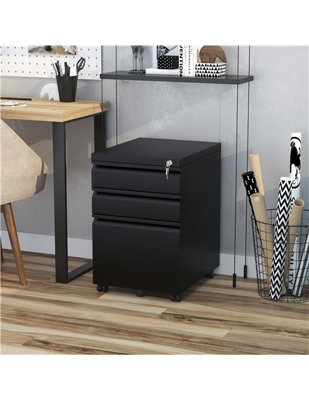 Vinsetto Mobile Vertical File Cabinet Lockable Metal Filling Cabinet w/ 3 Drawers Anti-tilt Design for Letter A4 Legal Size Full - pic 92181 | FastDaddyshop