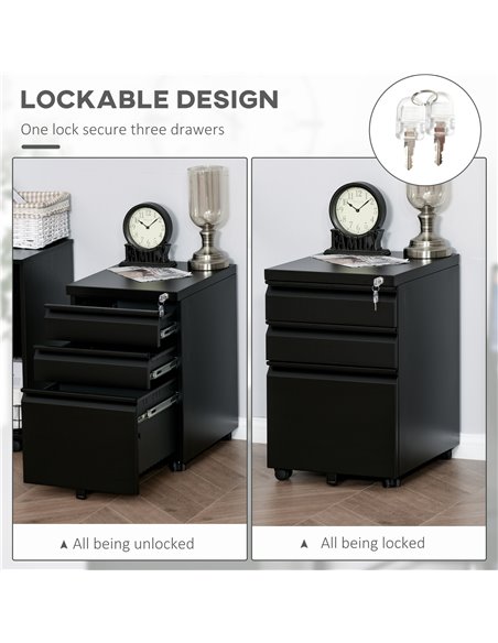 Vinsetto Mobile Vertical File Cabinet Lockable Metal Filling Cabinet w/ 3 Drawers Anti-tilt Design for Letter A4 Legal Size Full - pic 92185 | FastDaddyshop