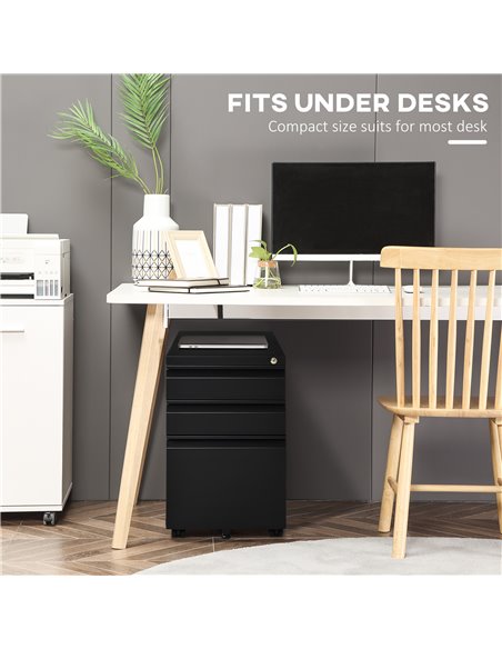 Vinsetto Mobile Vertical File Cabinet Lockable Metal Filling Cabinet w/ 3 Drawers Anti-tilt Design for Letter A4 Legal Size Full - pic 92186 | FastDaddyshop