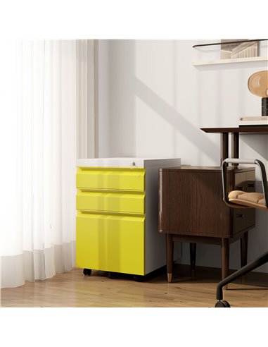 Vinsetto 3 Drawer Filling Cabinet, Mobile Metal File Cabinet with Anti-tilt Design for Letter, A4, Legal Size, Yellow 924-024V00