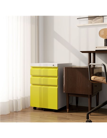 Vinsetto 3 Drawer Filling Cabinet, Mobile Metal File Cabinet with Anti-tilt Design for Letter, A4, Legal Size, Yellow 924-024V00 - pic 92208 | FastDaddyshop