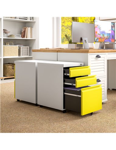 Vinsetto 3 Drawer Filling Cabinet, Mobile Metal File Cabinet with Anti-tilt Design for Letter, A4, Legal Size, Yellow 924-024V00