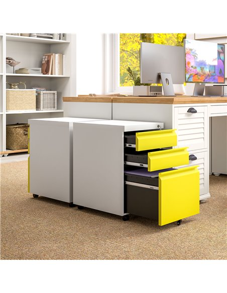 Vinsetto 3 Drawer Filling Cabinet, Mobile Metal File Cabinet with Anti-tilt Design for Letter, A4, Legal Size, Yellow 924-024V00 - pic 92214 | FastDaddyshop