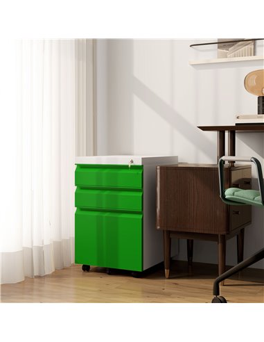 Vinsetto 3 Drawer Filling Cabinet, Mobile Metal File Cabinet with Anti-tilt Design for Letter, A4, Legal Size, Green 924-024V00G