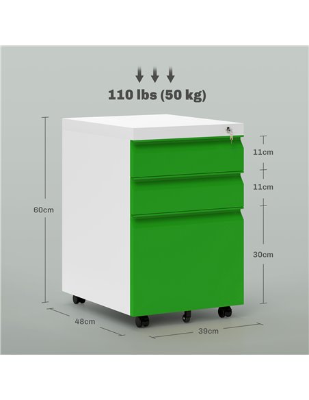 Vinsetto 3 Drawer Filling Cabinet, Mobile Metal File Cabinet with Anti-tilt Design for Letter, A4, Legal Size, Green 924-024V00G - pic 92218 | FastDaddyshop