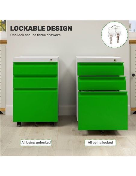 Vinsetto 3 Drawer Filling Cabinet, Mobile Metal File Cabinet with Anti-tilt Design for Letter, A4, Legal Size, Green 924-024V00G - pic 92221 | FastDaddyshop