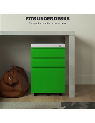 Vinsetto 3 Drawer Filling Cabinet, Mobile Metal File Cabinet with Anti-tilt Design for Letter, A4, Legal Size, Green 924-024V00G