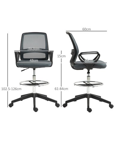 Vinsetto Ergonomic Mesh Back Drafting Chair Draughtsman Chair with Adjustable Height, Grey 921-187V70GY