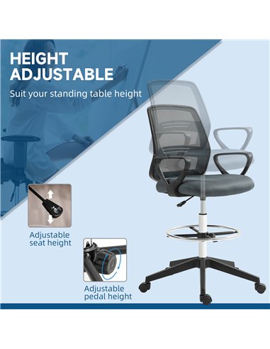 Vinsetto Ergonomic Mesh Back Drafting Chair Draughtsman Chair with Adjustable Height, Grey 921-187V70GY