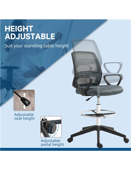 Vinsetto Ergonomic Mesh Back Drafting Chair Draughtsman Chair with Adjustable Height, Grey 921-187V70GY - pic 92230 | FastDaddyshop