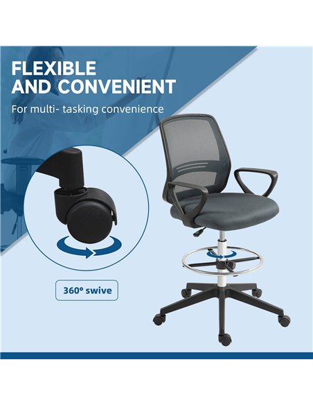 Vinsetto Ergonomic Mesh Back Drafting Chair Draughtsman Chair with Adjustable Height, Grey 921-187V70GY - pic 92231 | FastDaddyshop