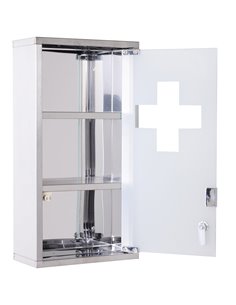 HOMCOM Lockable Medicine Cabinet: Stainless Steel Wall-Mounted Unit with 2 Shelves & Security Glass Door, 48cm Height 02-0546