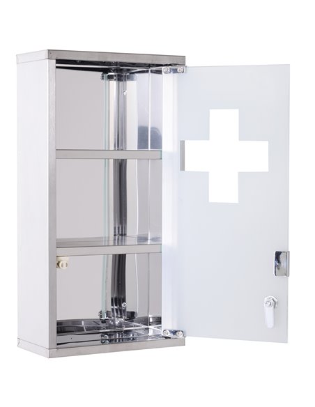 HOMCOM Lockable Medicine Cabinet: Stainless Steel Wall-Mounted Unit with 2 Shelves & Security Glass Door, 48cm Height 02-0546 - pic 92234 | FastDaddyshop