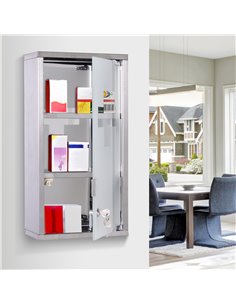 HOMCOM Lockable Medicine Cabinet: Stainless Steel Wall-Mounted Unit with 2 Shelves & Security Glass Door, 48cm Height 02-0546 2
