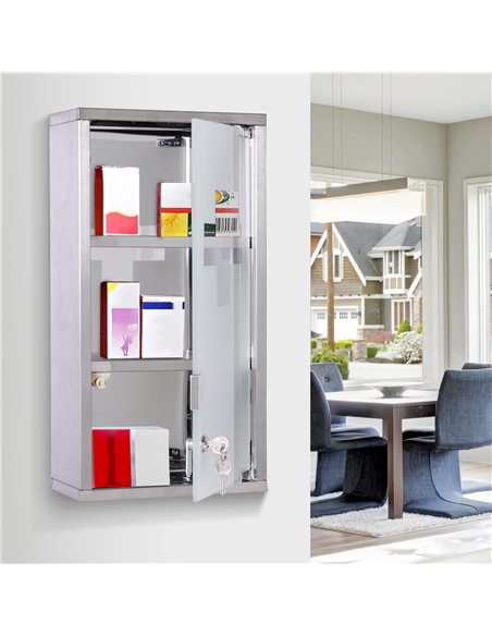 HOMCOM Lockable Medicine Cabinet: Stainless Steel Wall-Mounted Unit with 2 Shelves & Security Glass Door, 48cm Height 02-0546 - pic 92235 | FastDaddyshop