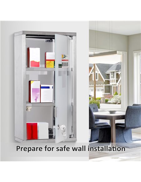 HOMCOM Lockable Medicine Cabinet: Stainless Steel Wall-Mounted Unit with 2 Shelves & Security Glass Door, 48cm Height 02-0546 - pic 92237 | FastDaddyshop