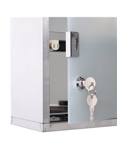 HOMCOM Lockable Medicine Cabinet: Stainless Steel Wall-Mounted Unit with 2 Shelves & Security Glass Door, 48cm Height 02-0546