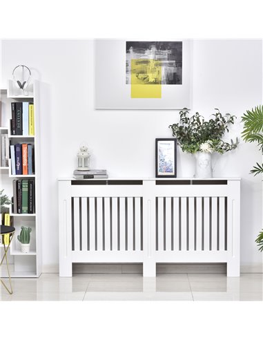 HOMCOM Slatted Radiator Cover Painted Cabinet MDF Lined Grill in White (152L x 19W x 81H cm) 820-030