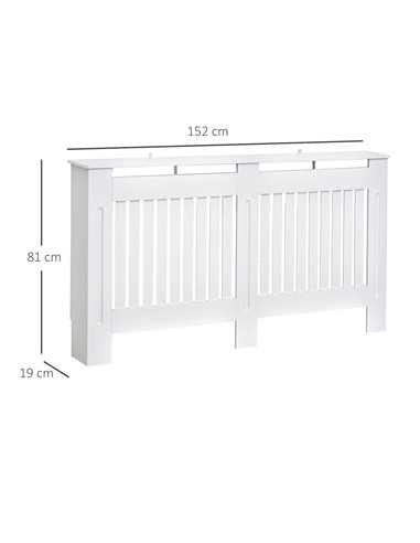 HOMCOM Slatted Radiator Cover Painted Cabinet MDF Lined Grill in White (152L x 19W x 81H cm) 820-030