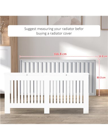 HOMCOM Slatted Radiator Cover Painted Cabinet MDF Lined Grill in White 172L x 19W x 81H cm 820-031