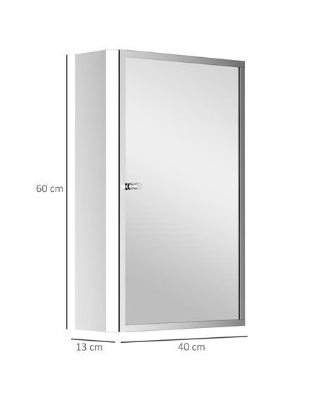 HOMCOM 60L X 40W X 13T cm Stainless Steel Wall Mirror Cabinet-Silver 834-060 - pic 92263 | FastDaddyshop