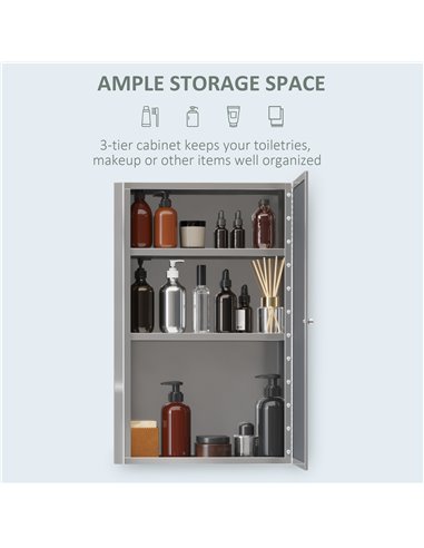 HOMCOM 60L X 40W X 13T cm Stainless Steel Wall Mirror Cabinet-Silver 834-060