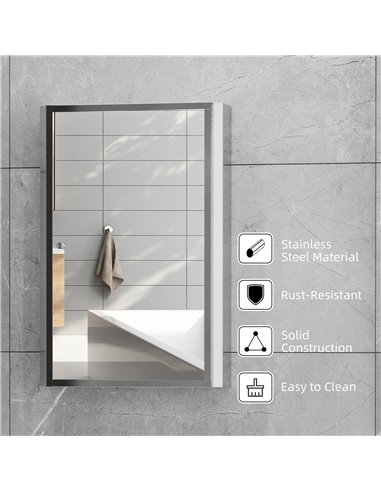 HOMCOM 60L X 40W X 13T cm Stainless Steel Wall Mirror Cabinet-Silver 834-060