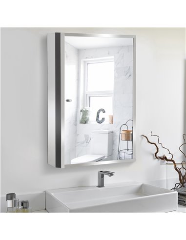 HOMCOM 60L X 40W X 13T cm Stainless Steel Wall Mirror Cabinet-Silver 834-060