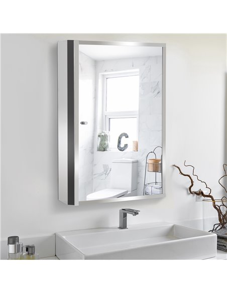 HOMCOM 60L X 40W X 13T cm Stainless Steel Wall Mirror Cabinet-Silver 834-060 - pic 92267 | FastDaddyshop