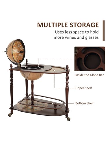 HOMCOM Bar Globe Drinks Cabinet Wine Container Minibar Storage Trolley Table with Bottle Glass Holder 801-042