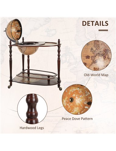HOMCOM Bar Globe Drinks Cabinet Wine Container Minibar Storage Trolley Table with Bottle Glass Holder 801-042