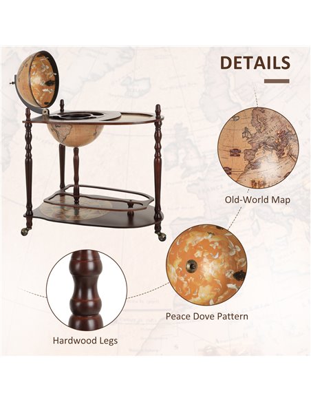 HOMCOM Bar Globe Drinks Cabinet Wine Container Minibar Storage Trolley Table with Bottle Glass Holder 801-042 - pic 92311 | FastDaddyshop