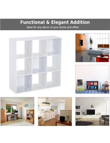 HOMCOM Wooden Cabinet Freestanding Open Cabinet with 9 Cubes, Storage for Bedroom, Living Room, Study, Office, White 833-390