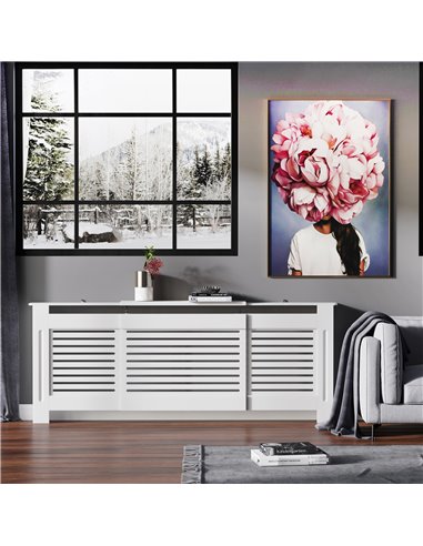 HOMCOM MDF Extendable Radiator Cover Cabinet Shelving Home Office Slatted Design White 139-208.5L x 20.5W x 82.5H cm 820-105