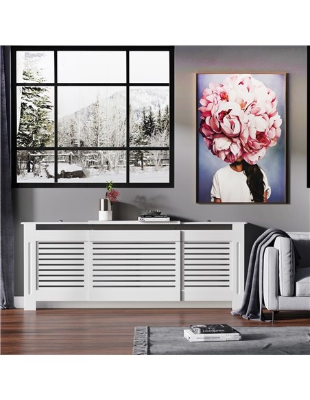 HOMCOM MDF Extendable Radiator Cover Cabinet Shelving Home Office Slatted Design White 139-208.5L x 20.5W x 82.5H cm 820-105 - pic 92334 | FastDaddyshop