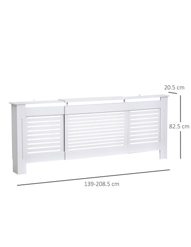HOMCOM MDF Extendable Radiator Cover Cabinet Shelving Home Office Slatted Design White 139-208.5L x 20.5W x 82.5H cm 820-105