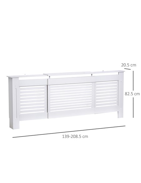 HOMCOM MDF Extendable Radiator Cover Cabinet Shelving Home Office Slatted Design White 139-208.5L x 20.5W x 82.5H cm 820-105 - pic 92335 | FastDaddyshop