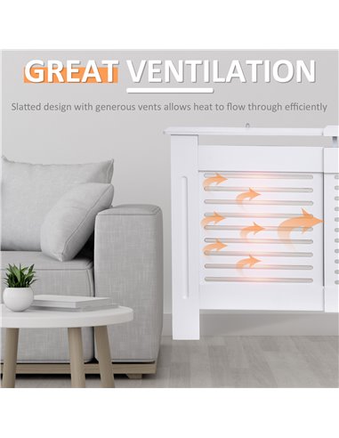 HOMCOM MDF Extendable Radiator Cover Cabinet Shelving Home Office Slatted Design White 139-208.5L x 20.5W x 82.5H cm 820-105