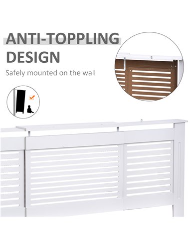 HOMCOM MDF Extendable Radiator Cover Cabinet Shelving Home Office Slatted Design White 139-208.5L x 20.5W x 82.5H cm 820-105