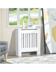 HOMCOM Vertical Slatted Radiator Cover, MDF Wooden Cabinet for Home Office, 78L x 19W x 81H cm, White 820-106 2