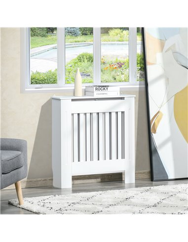 HOMCOM Vertical Slatted Radiator Cover, MDF Wooden Cabinet for Home Office, 78L x 19W x 81H cm, White 820-106