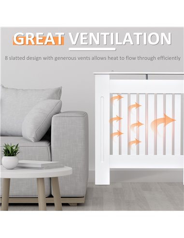 HOMCOM Vertical Slatted Radiator Cover, MDF Wooden Cabinet for Home Office, 78L x 19W x 81H cm, White 820-106