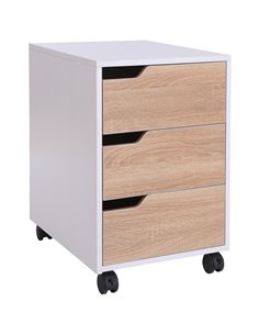 HOMCOM MDF Mobile File Cabinet pedestal with 3 Drawers Lockable Casters Oak and White 836-048