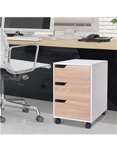 HOMCOM MDF Mobile File Cabinet pedestal with 3 Drawers Lockable Casters Oak and White 836-048 2