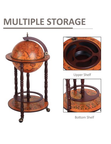 HOMCOM Globe Shaped Retro Style Mini Bar Drink Cabinet Movable Wine Alcohol Beverage Storage Trolley Glass Bottle Holder with Wh