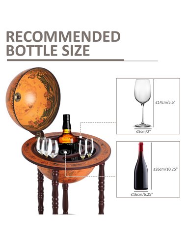 HOMCOM Globe Shaped Retro Style Mini Bar Drink Cabinet Movable Wine Alcohol Beverage Storage Trolley Glass Bottle Holder with Wh
