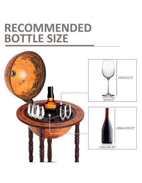 HOMCOM Globe Shaped Retro Style Mini Bar Drink Cabinet Movable Wine Alcohol Beverage Storage Trolley Glass Bottle Holder with Wh - pic 92375 | FastDaddyshop
