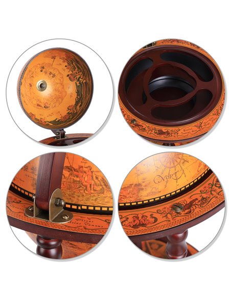 HOMCOM Globe Shaped Retro Style Mini Bar Drink Cabinet Movable Wine Alcohol Beverage Storage Trolley Glass Bottle Holder with Wh - pic 92376 | FastDaddyshop