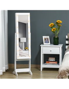 HOMCOM Mirrored Jewelry Cabinet Full Body with LED Light, 3 Angle Adjustable, for Rings, Earrings, Bracelets, Cosmetics, Warm Wh 2