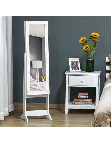 HOMCOM Mirrored Jewelry Cabinet Full Body with LED Light, 3 Angle Adjustable, for Rings, Earrings, Bracelets, Cosmetics, Warm Wh - pic 92378 | FastDaddyshop